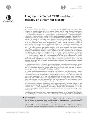 Long-Term Effect of CFTR Modulator Therapy on Airway Nitric Oxide