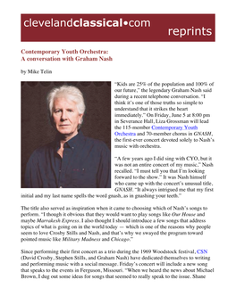 Contemporary Youth Orchestra: a Conversation with Graham Nash by Mike Telin