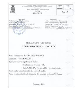 Sillabus for Students of Pharmaceutical Faculty