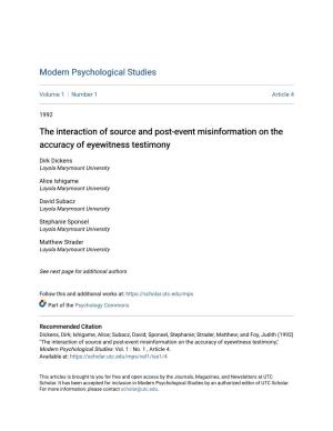 The Interaction of Source and Post-Event Misinformation on the Accuracy of Eyewitness Testimony