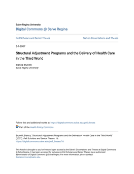 Structural Adjustment Programs and the Delivery of Health Care in the Third World