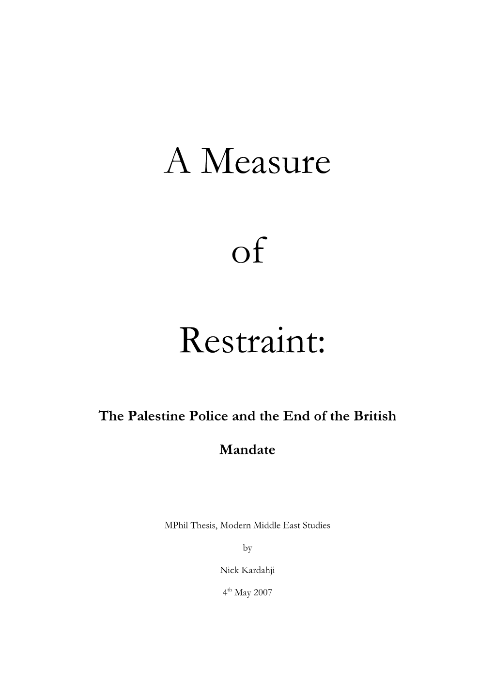 The Palestine Police and the End of the British Mandate