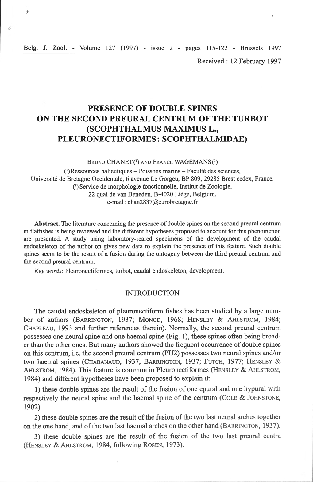 Presence of Double Spines on the Second Preural Centrum of the Turbot (Scophthalmus Maximus L., Pleuronectiformes: Scophthalmidae)