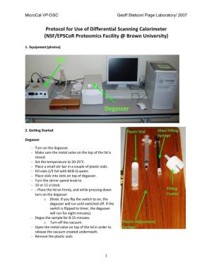 Protocol for Use of Differential Scanning Calorimeter (NSF/Epscor Proteomics Facility @ Brown University)