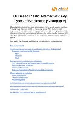 Oil Based Plastic Alternatives: Key Types of Bioplastics [Whitepaper]