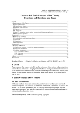Lectures 1-3. Basic Concepts of Set Theory, Functions and Relations; and Trees