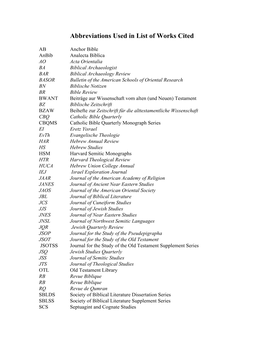 Abbreviations Used in List of Works Cited