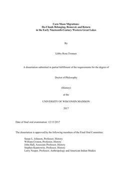 Corn Moon Migrations: Ho-Chunk Belonging, Removal, and Return in the Early Nineteenth-Century Western Great Lakes