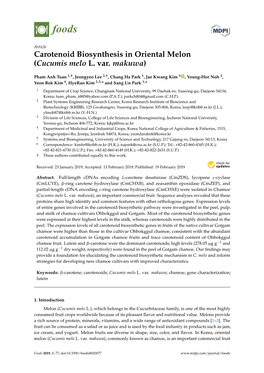 Carotenoid Biosynthesis in Oriental Melon (Cucumis Melo L. Var