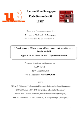 Université De Bourgogne Ecole Doctorale 491 LISIT