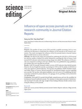 Influence of Open Access Journals on the Research Community in Journal Citation Reports