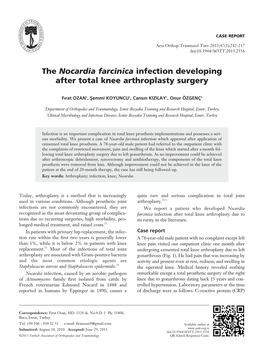 The Nocardia Farcinica Infection Developing After Total Knee Arthroplasty Surgery