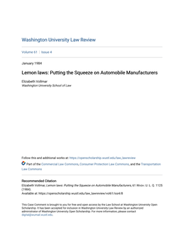 Lemon Laws: Putting the Squeeze on Automobile Manufacturers