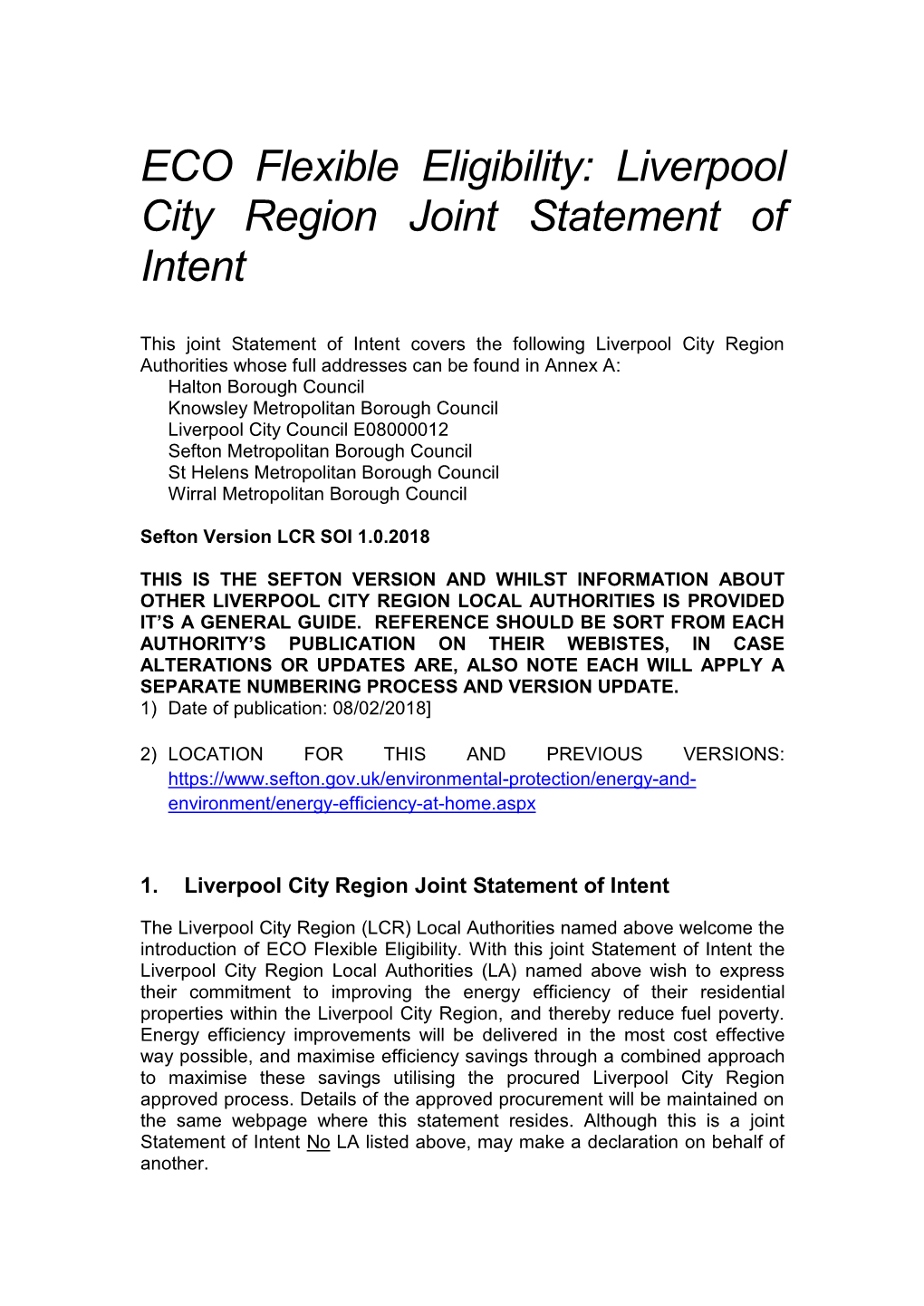 ECO Flexible Eligibility: Liverpool City Region Joint Statement of Intent