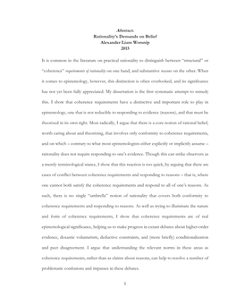 1 Abstract. Rationality's Demands on Belief Alexander Liam Worsnip