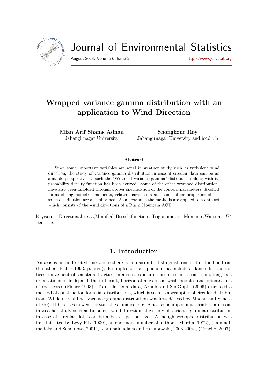 Journal of Environmental Statistics August 2014, Volume 6, Issue 2