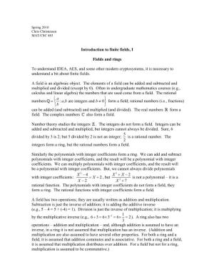Introduction to Finite Fields, I