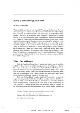 History of Human Biology (1929–2004)