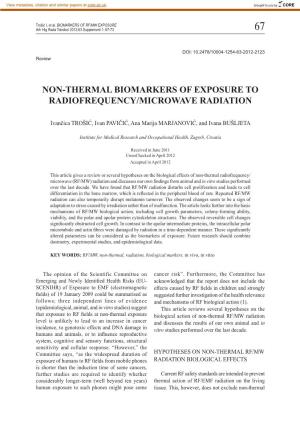 Non-Thermal Biomarkers of Exposure to Radiofrequency/Microwave Radiation