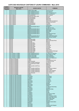 LISTE DES NOUVEAUX CANTONS ET LEURS COMMUNES - Mars 2015