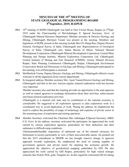 MINUTES of the 19 MEETING of STATE GEOLOGICAL PROGRAMMING BOARD 5 Septmber, 2019, RAIPUR