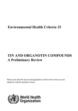 Environmental Health Criteria 15 TIN and ORGANOTIN COMPOUNDS A