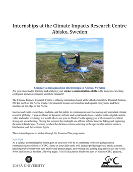 Internships at the Climate Impacts Research Centre Abisko, Sweden