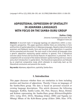 Adpositional Expression of Spatiality in Adamawa Languages with Focus On