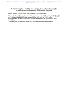 Position-Theta-Phase Model of Hippocampal Place Cell Activity Applied to Quantiﬁcation of Running Speed Modulation of ﬁring Rate