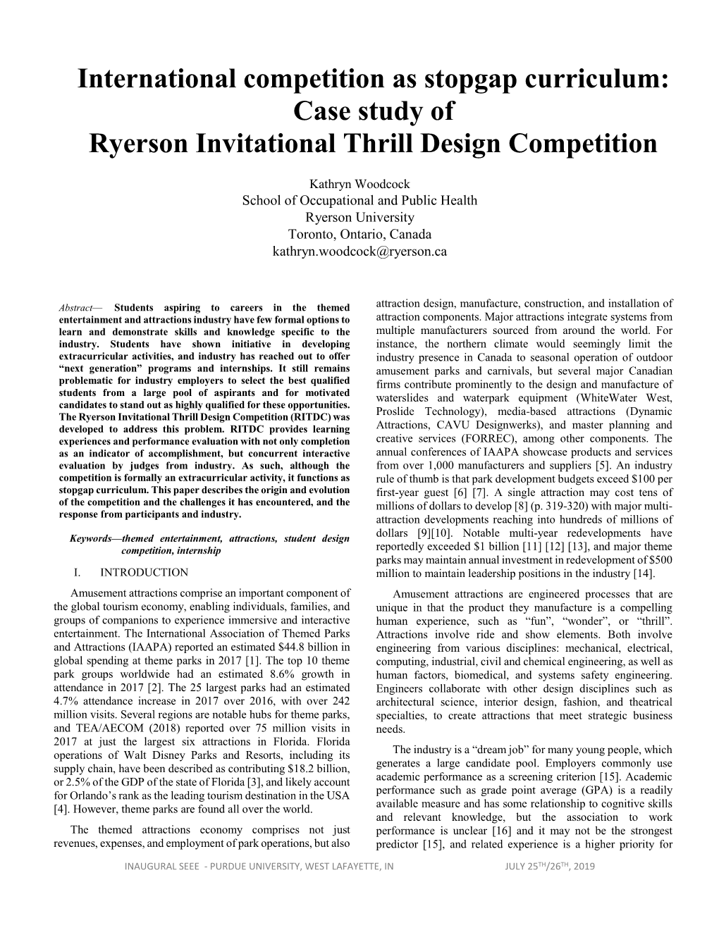 Case Study of Ryerson Invitational Thrill Design Competition