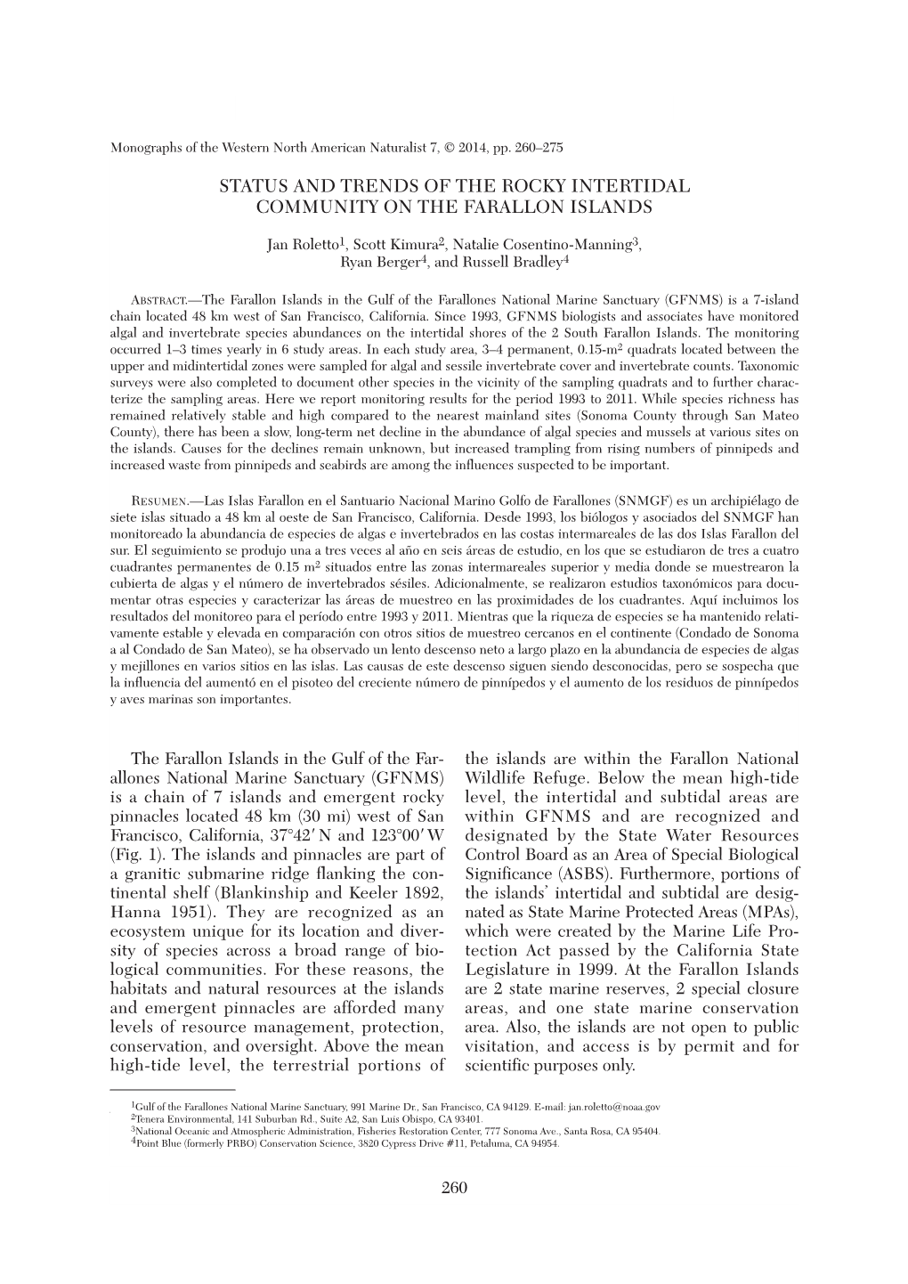 Status and Trends of the Rocky Intertidal Community of the Farallon