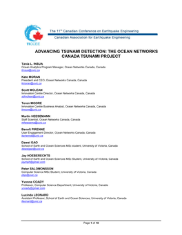 The Ocean Networks Canada Tsunami Project