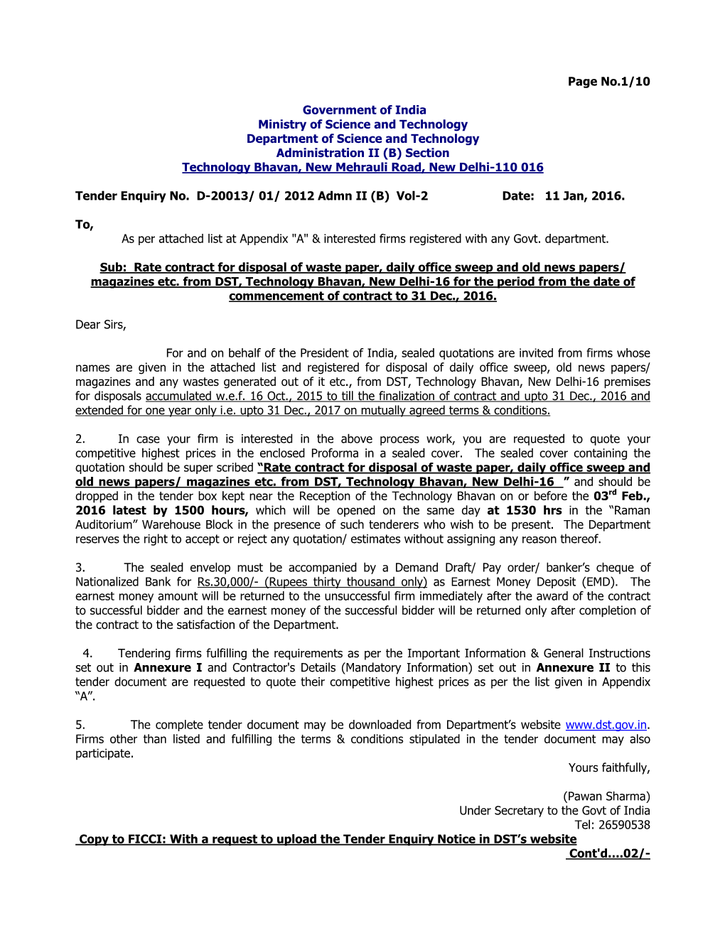 Page No.1/10 Government of India Ministry of Science and Technology