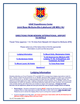 Joint Base Mcguire-Dix-Lakehurst (JB MDL) NJ Lodging Information