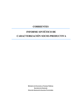 Corrientes Informe Sintético De Caracterización Socio