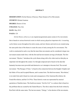 ABSTRACT DISSERTATION: on the History of Secrecy: Piano Sonata In