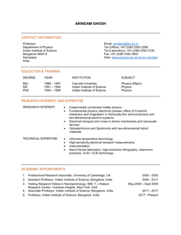 Arindam Ghosh CV