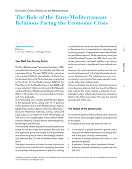 The Role of the Euro-Mediterranean Relations Facing the Economic Crisis