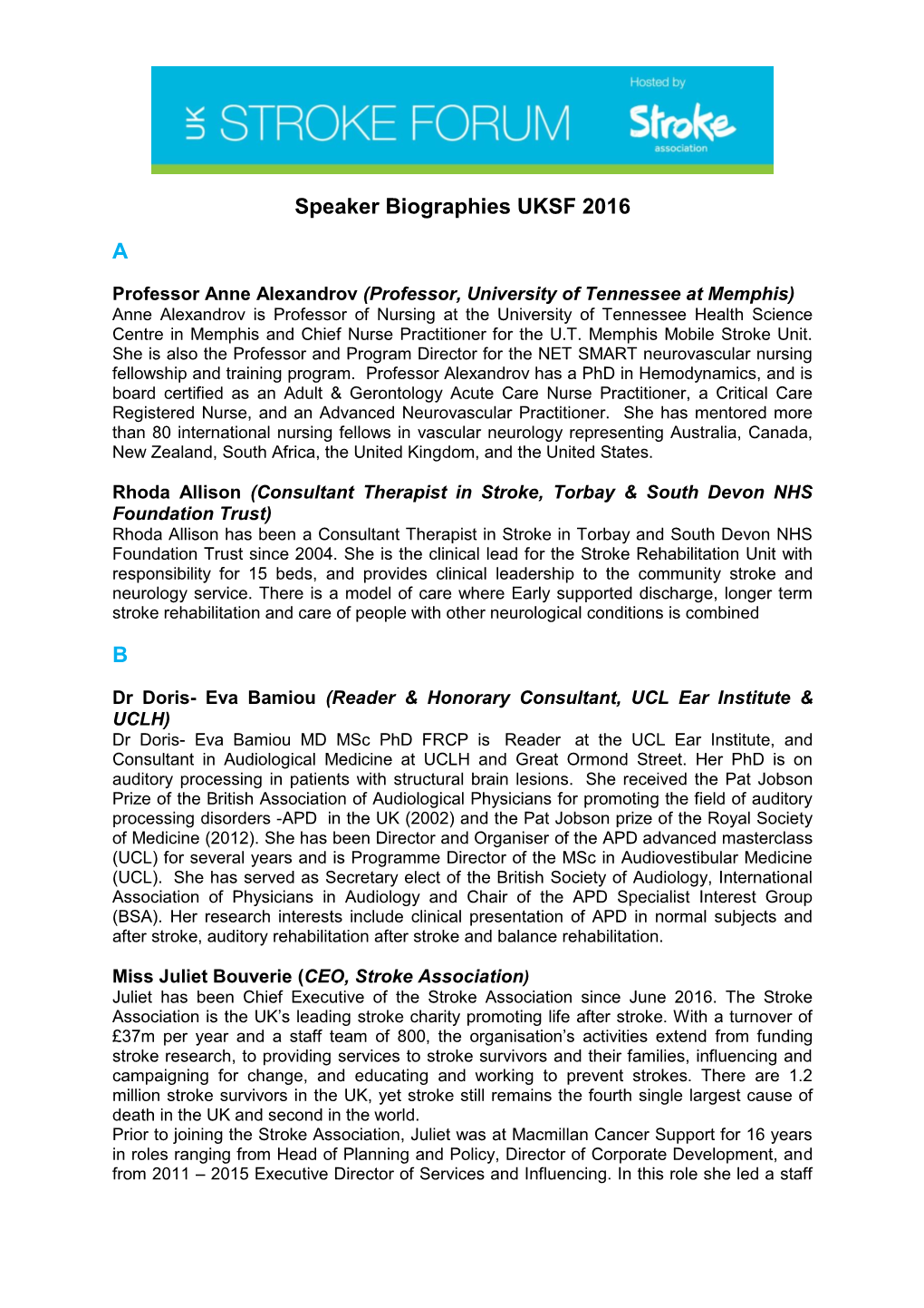 Speaker Biographies UKSF 2016