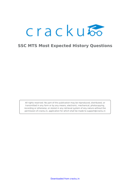 Solved SSC MTS Most Expected History Questions Paper With
