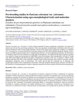 Pre-Breeding Studies in Panicum Coloratum Var. Coloratum