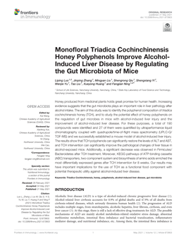 Monofloral Triadica Cochinchinensis Honey Polyphenols Improve Alcohol-Induced Liver Disease by Regulating the Gut Microbiota Of