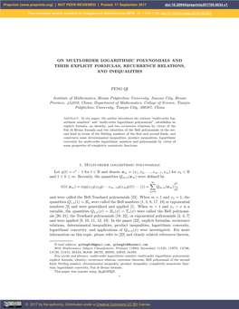 On Multi-Order Logarithmic Polynomials and Their Explicit Formulas, Recurrence Relations, and Inequalities