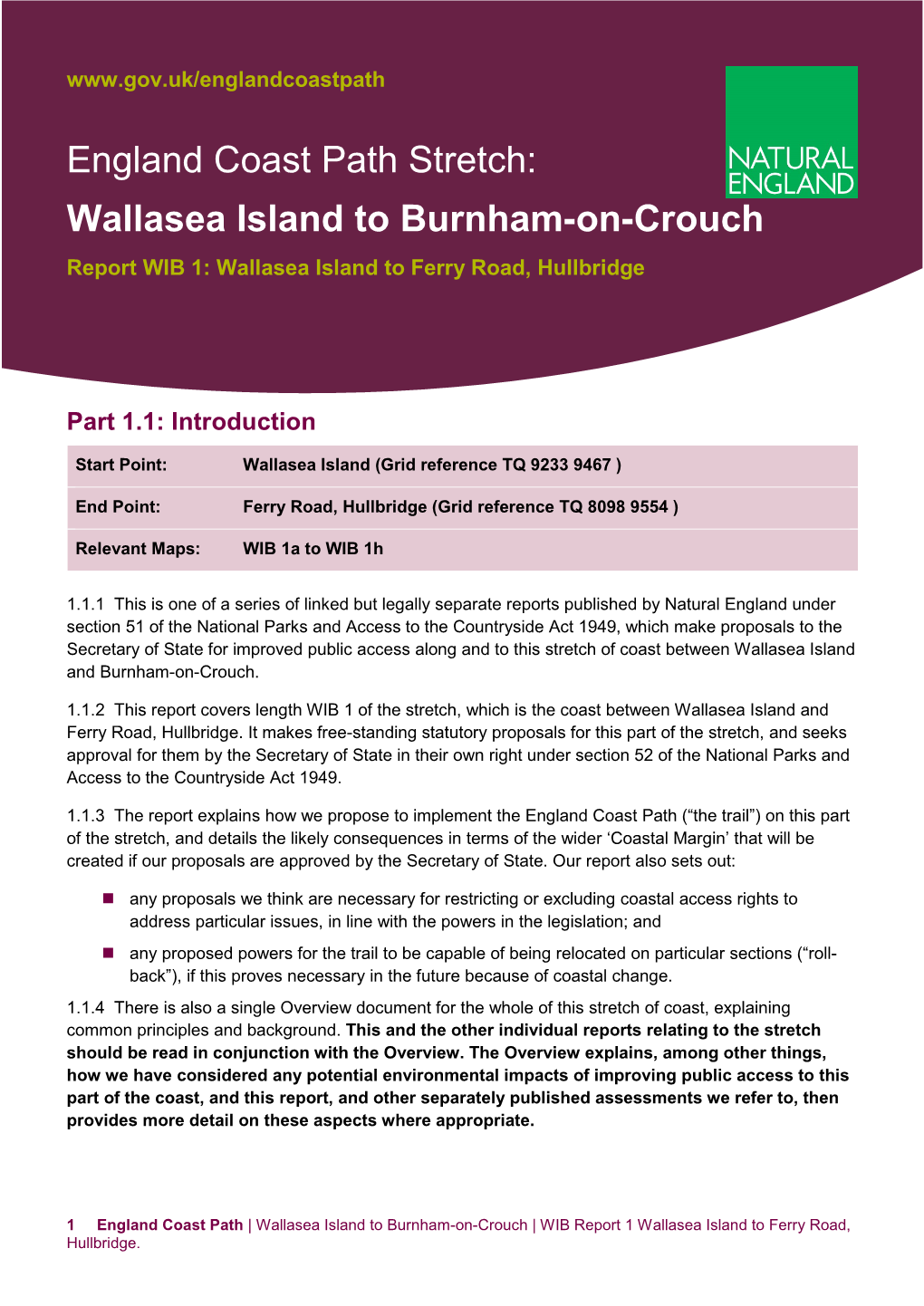 Wallasea Island to Burnham-On-Crouch Report WIB 1: Wallasea Island to Ferry Road, Hullbridge