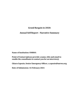 Grand Bargain in 2020: Annual Self Report – Narrative Summary