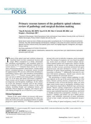 Primary Osseous Tumors of the Pediatric Spinal Column: Review of Pathology and Surgical Decision Making