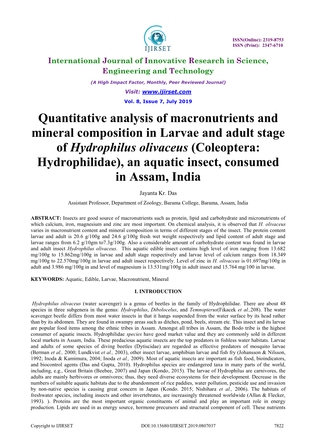 Quantitative Analysis of Macronutrients and Mineral