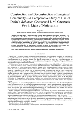 Construction and Deconstruction of Imagined Community—A Comparative Study of Daniel Defoe’S Robinson Crusoe and J