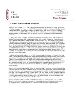 Press Release the GRAND THEATER