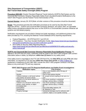 Ohio Department of Transportation (ODOT) Rail Transit State Safety Oversight (SSO) Program